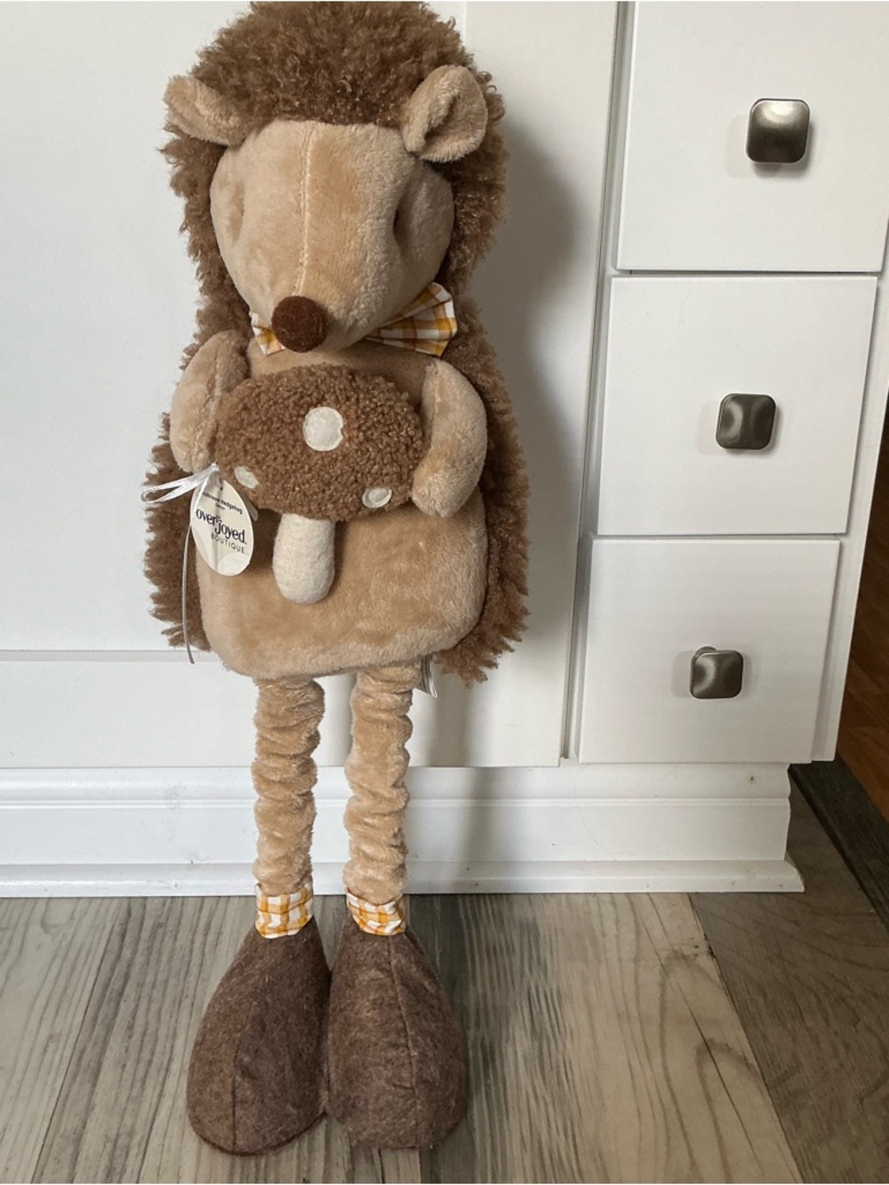 Hedgehog with mushroom stuffed animal decor collectible from Overjoyed boutique